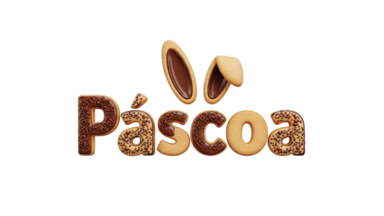 Easter "P?scoa" text with bunny ears made of cookies and chocolate