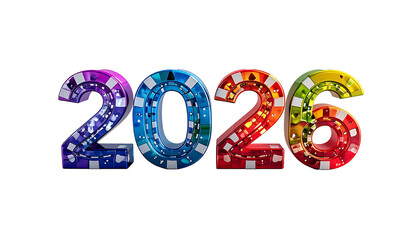 Colorful gambling chips form "2026" on black background