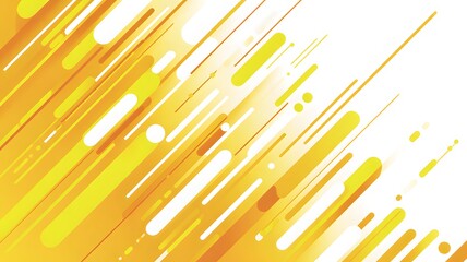 A vibrant abstract pattern with dynamic diagonal lines and rounded dots in bright yellow and orange hues against a clean white background creating a modern digital graphi