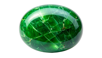 Polished, translucent sphere of vibrant green with internal fractures