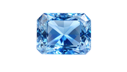 Square-cut, faceted gemstone with intricate reflections against black