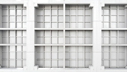 Abstract architectural composition repeating rectangular grid design, all white