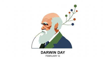 Illustration of charles darwin on darwin day february 12th with floral element