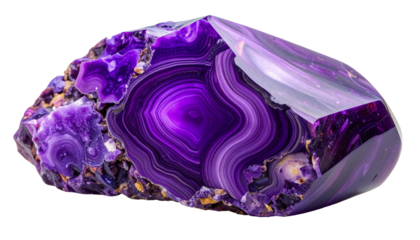 Detailed macro view of a vibrant purple geode rock on a black background