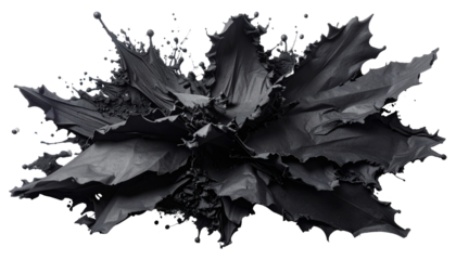 Dramatic splash of dark liquid, forming an abstract floral shape