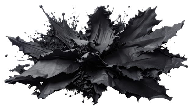 Dramatic splash of dark liquid, forming an abstract floral shape - Powered by Adobe