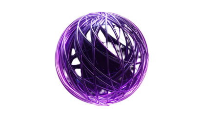 Glowing purple sphere with interwoven lines on a black background