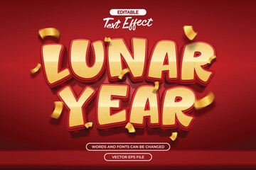 Lunar year editable text effect with gold texute and with confetti decoration