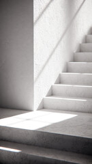 3D render of stair base with dramatic sunlight and shadows. Ideal for architectural visualization, interior design, and minimalist concept mockups with strong geometric contrast.