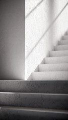 3D render of stair base with dramatic sunlight and shadows. Ideal for architectural visualization, interior design, and minimalist concept mockups with strong geometric contrast.