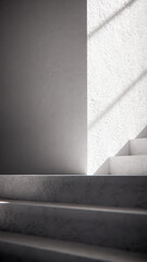 3D render of stair base with dramatic sunlight and shadows. Ideal for architectural visualization, interior design, and minimalist concept mockups with strong geometric contrast.