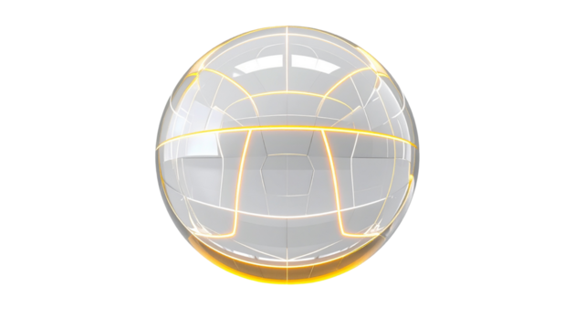 A glowing, transparent sphere with internal geometric lines against black - Powered by Adobe