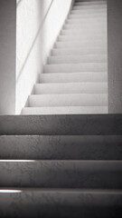 3D render of stair base with dramatic sunlight and shadows. Ideal for architectural visualization, interior design, and minimalist concept mockups with strong geometric contrast.