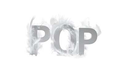 Grey letters forming "POP" shrouded in white wispy smoke on black