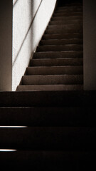 3D render of stair base with dramatic sunlight and shadows. Ideal for architectural visualization, interior design, and minimalist concept mockups with strong geometric contrast.