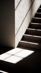 3D render of stair base with dramatic sunlight and shadows. Ideal for architectural visualization, interior design, and minimalist concept mockups with strong geometric contrast.