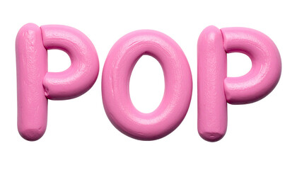 Pink, inflated word "POP", created from a soft, rounded material, against black