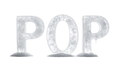 The word "POP" made of ice, melting against a black background