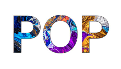 Colorful "POP" text with fluid art effect on a black background