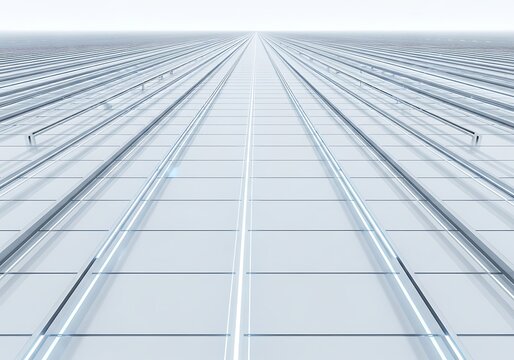 Futuristic architectural structure with parallel lines and repetitive shapes