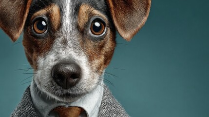 Dapper dog dressed in a suit presenting a sales pitch to clients in an entertaining and engaging conceptual artwork