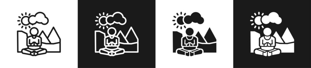 Obraz premium Yoga Retreat Line N Glyph Style In White And Black Background