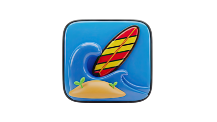 Stylized Surfboard and Wave Icon