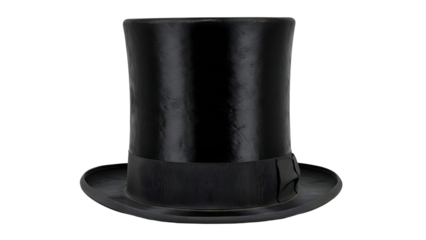 Vintage black top hat with textured band on transparent background