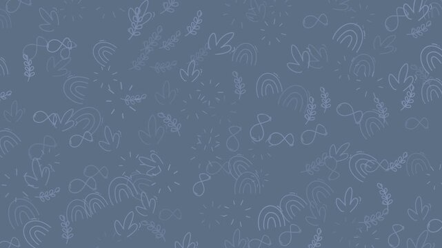 Pattern features plants, rainbows, and infinity symbols on a blue background. Ideal for digital backgrounds, textiles, stationery, and web design projects