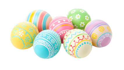 Fototapeta premium Colorful patterned Easter eggs cluster on transparent background