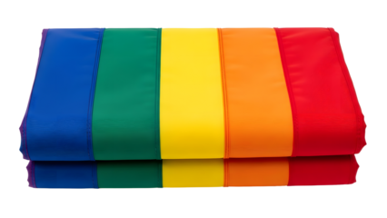 Vibrant rainbow colored fabric stack on transparent background