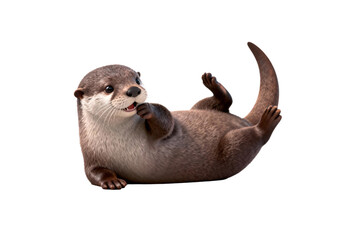 Obraz premium Playful Otter Lying on Its Back with Paws