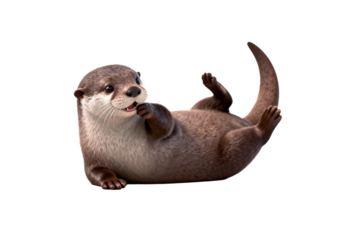 Playful Otter Lying on Its Back with Paws