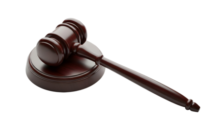 Wooden gavel with silver head, isolated on transparent background