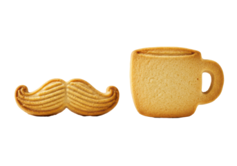 Whimsical Mustache and Coffee Cup Cookies, Golden Brown Baked Treats