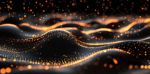 Abstract Light Wave Pattern with Glowing Dots and Curves in Dark Background