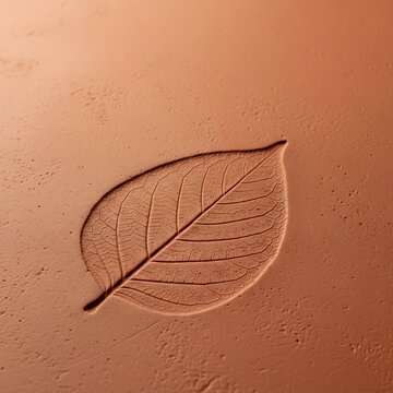 Terracotta clay tablet featuring impressed botanical leaf pattern design