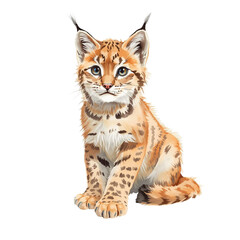 Fototapeta premium Watercolor illustration of a young lynx isolated on a white background