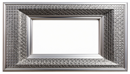 Intricate silver rectangular frame with geometric lattice pattern and empty space
