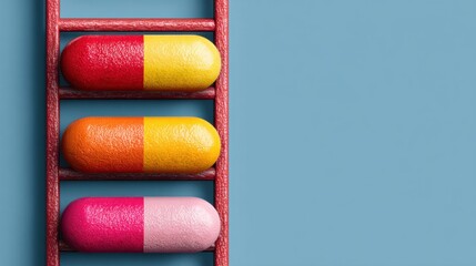Ladder featuring three colorful pills symbolizing gut health reset and wellness reinforcement concept