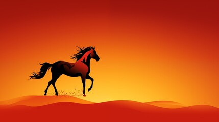  Year of the Horse wallpaper, minimalist golden horse silhouette, orange and yellowish background