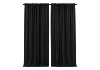 Elegant Black Curtains with Subtle Folds and Rods, Interior Design Concept.