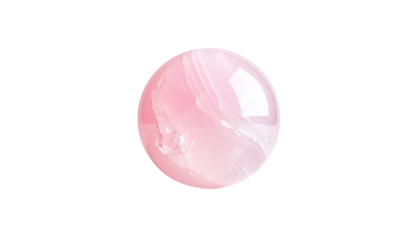 A translucent pink orb with swirled, veined interior against a black backdrop