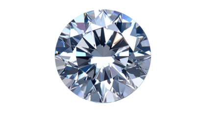 A sparkling, faceted round cut gemstone, against a black background