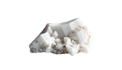 Crystalline mineral formation with sharp, white edges against black