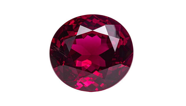 A faceted, vibrant red gemstone, glowing against a stark black backdrop