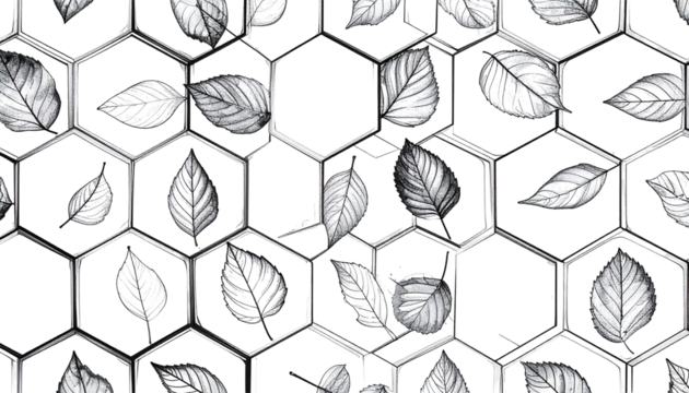 Monochrome leaves overlayed on a honeycomb pattern - Powered by Adobe