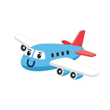 Cartoon airplane with happy face flying.