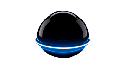 Glossy black orb with a glowing blue ring on a dark background