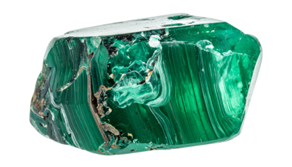 Raw, vibrant green mineral with swirling patterns and varying textures